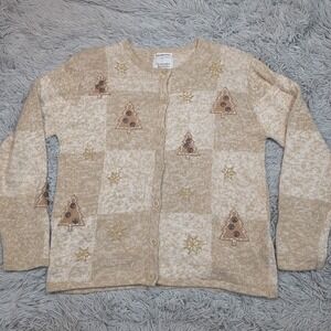 Vintage Christopher & Banks Sweater Womens‎ M Beige Cardigan Button Up Holiday